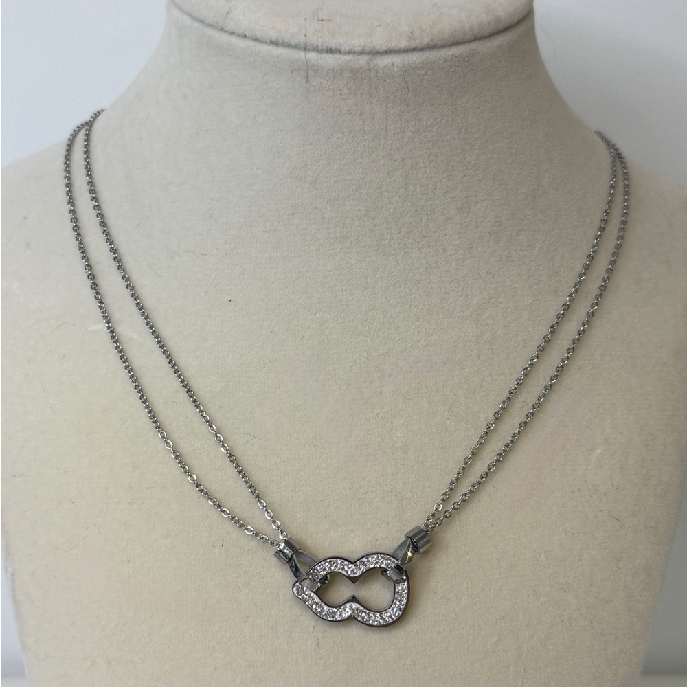 Silver Double-Chain Necklace with Pave Infinity Accent